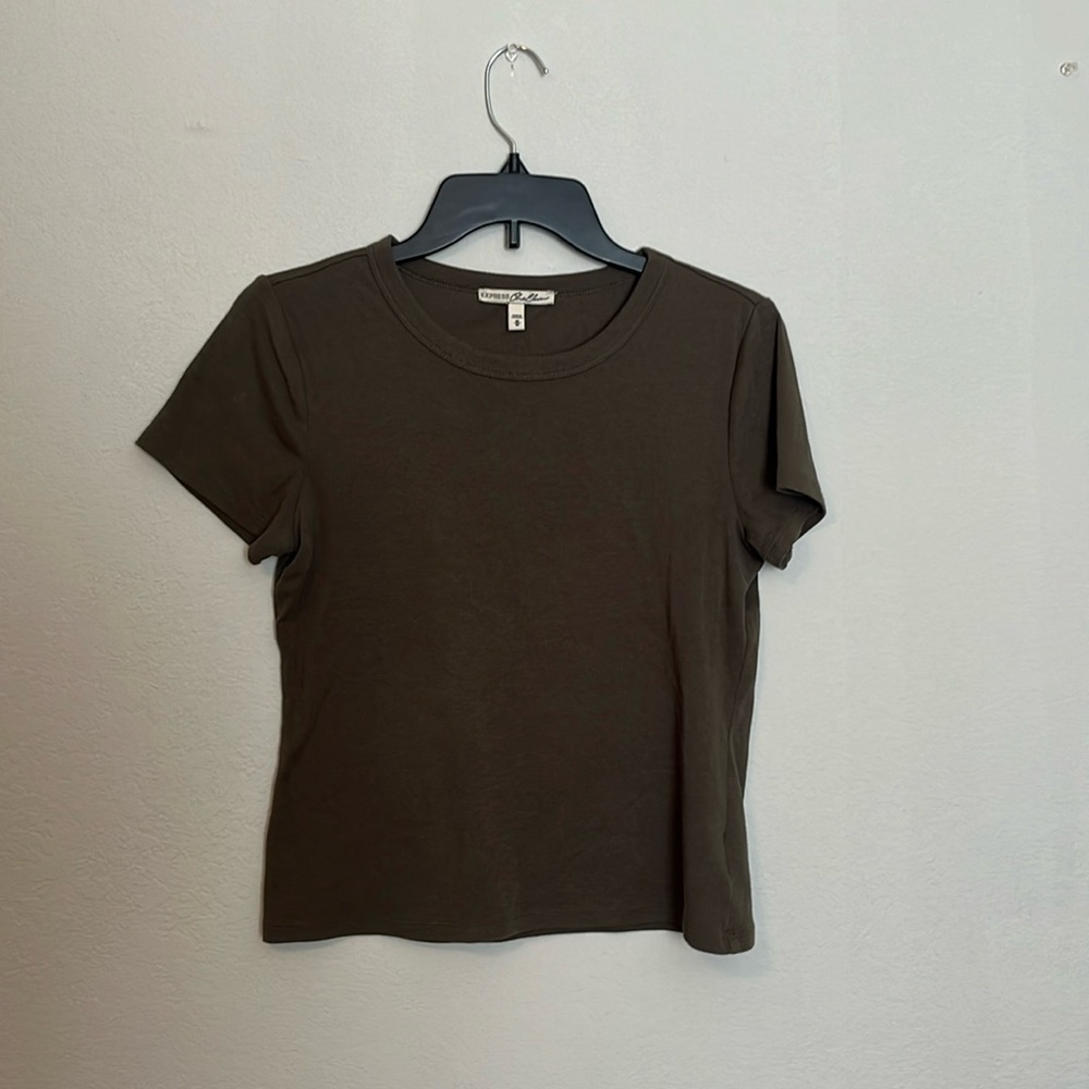 EUC M EXPRESS Olive green crop/midi short sleeve shirt